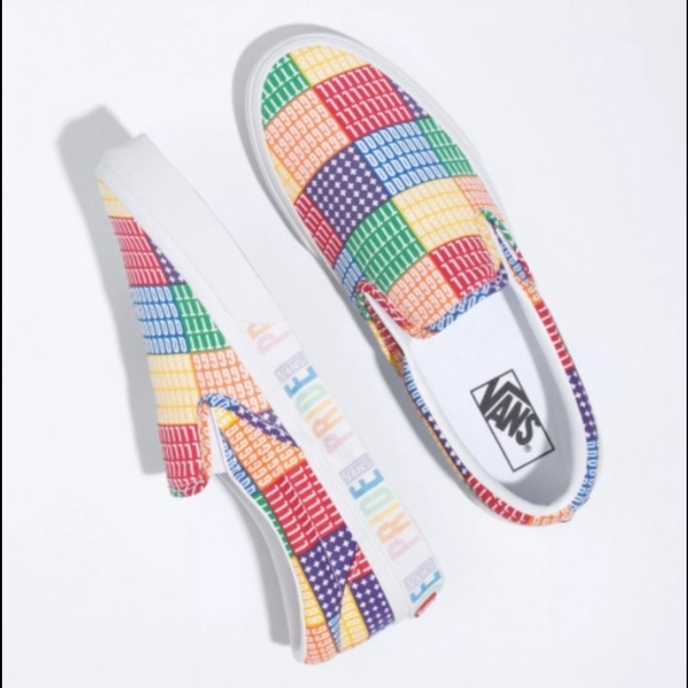 Brand New with tags and box Pride colors slip on Vans size 7.5 Women